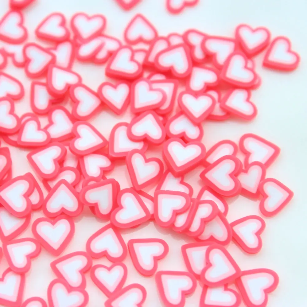 

1500pcs little pink and white Sweet heart Polymer Clay Slice Nail Art Decoration UV Gel Tips 6mm
