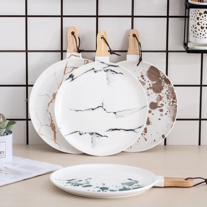 Европейский белый черный золотой керамическая посуда и тарелка пиццы десерт