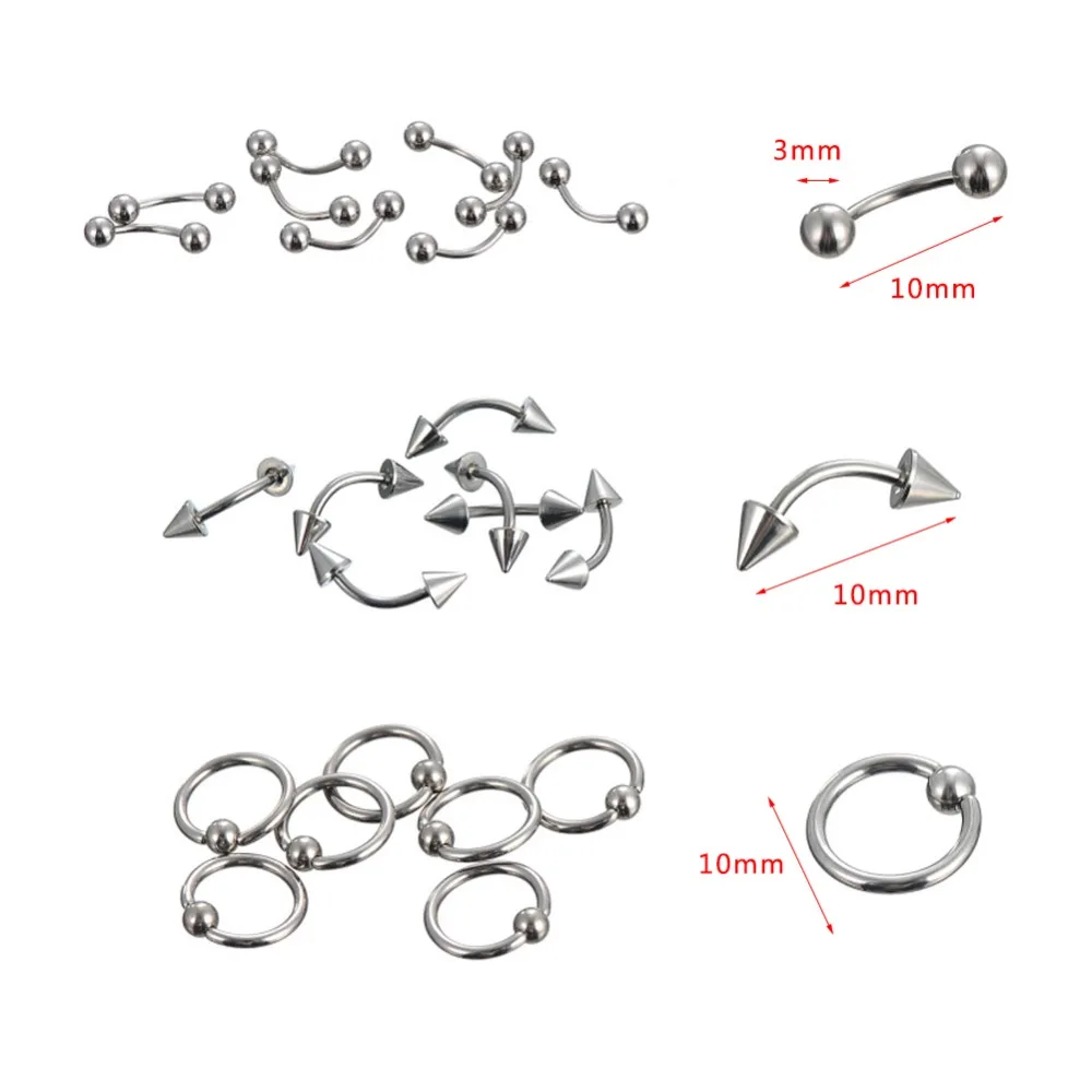 85 штук Для мужчин женщин в язык бровь губы Нос пупка Кольца Хирургическая Сталь