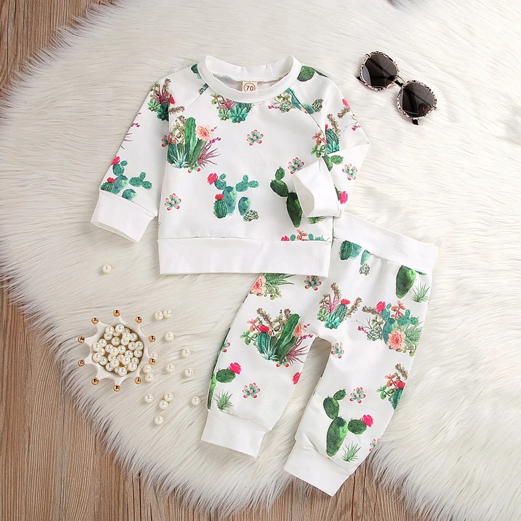 Toddler Baby Girls Boys Cactus Print Pullover Tops Pants Trousers Outfits Set ropa para bebe suit children winter Conjunto #WS | Детская