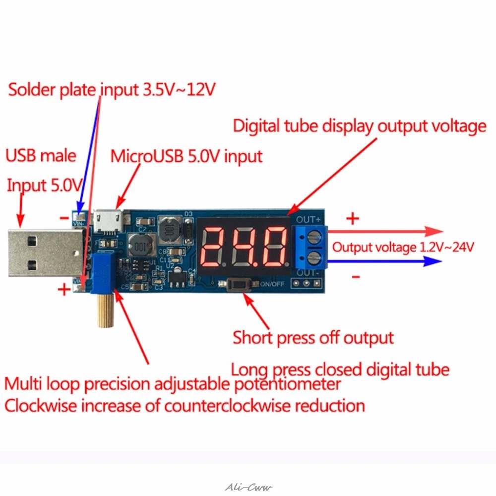 DC-DC 5 В до 1 2 в-24 в USB повышающий/понижающий модуль питания регулируемый