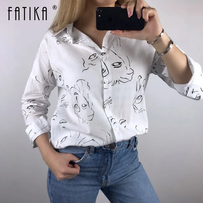 Блузка FATIKA свободная с отложным воротником рисунком 2019| |