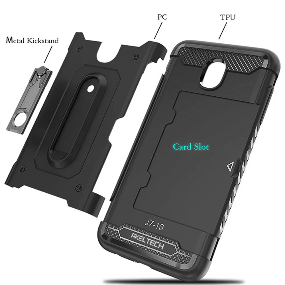 Двухслойный металлический чехол-подставка и держатель для карт Samsung Galaxy J7 2018/J7 V 2nd