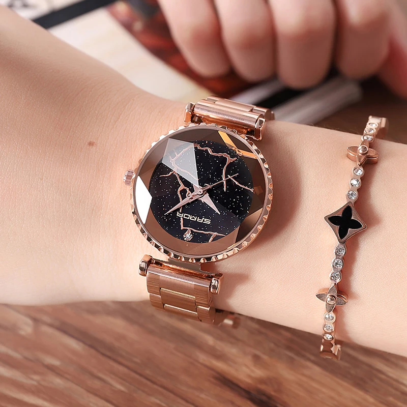 SANDA креативные часы с циферблатом ночного неба женские из нержавеющей стали