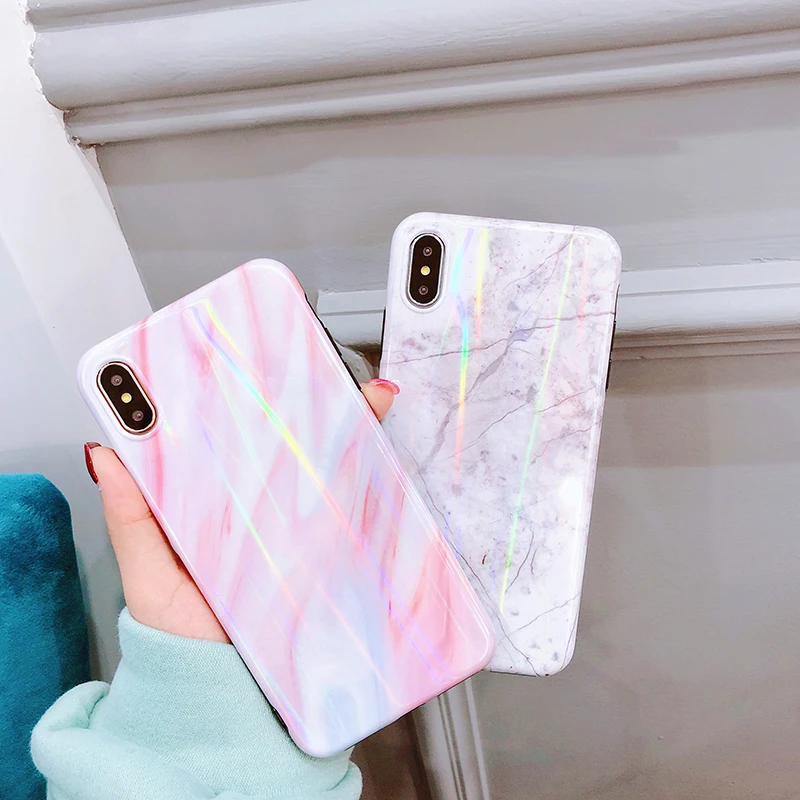 GlamPhoneCase Модный Лазерный мраморный чехол для телефона Aurora iPhone XS Max XR X 8 7 6 S Plus мягкая