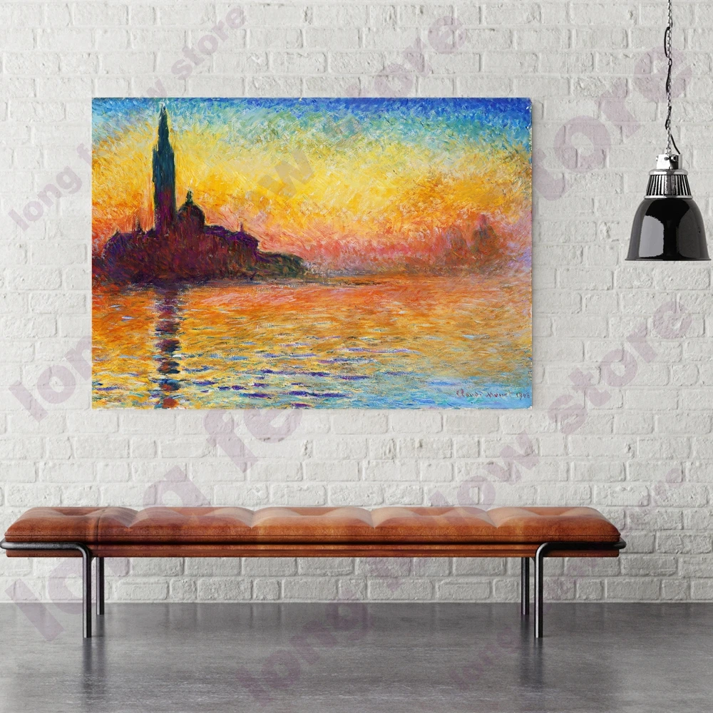 Картина на холсте с изображением Клода Моне красивый закат пейзаж города картина