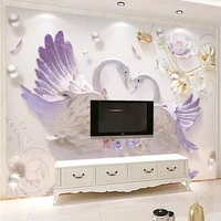custom mural wall cloth embossed swan jewelry european wallpaper for living room tv sofa wall home decoration papel de parede 3d