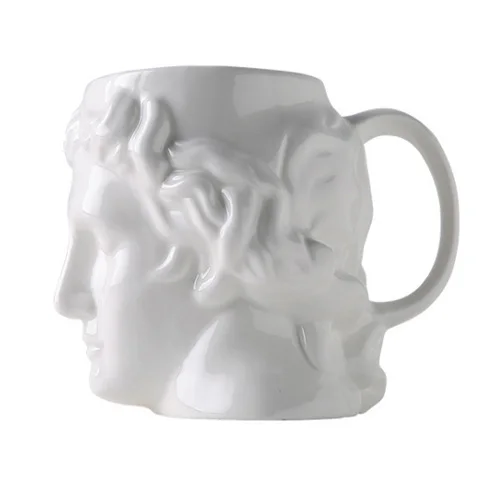 1 Pcs Creative 3D Style David Sculpture Ceramic Mug Coffee Tea Milk Drinking Cups with Handle Coffee Mug for Office Novelty Gif - Цвет: White