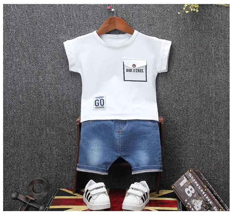 Summer baby Sets Boys Cotton T-shirts+denim Short Pants kids Clothing Suits roupas de bebe | Детская одежда и обувь
