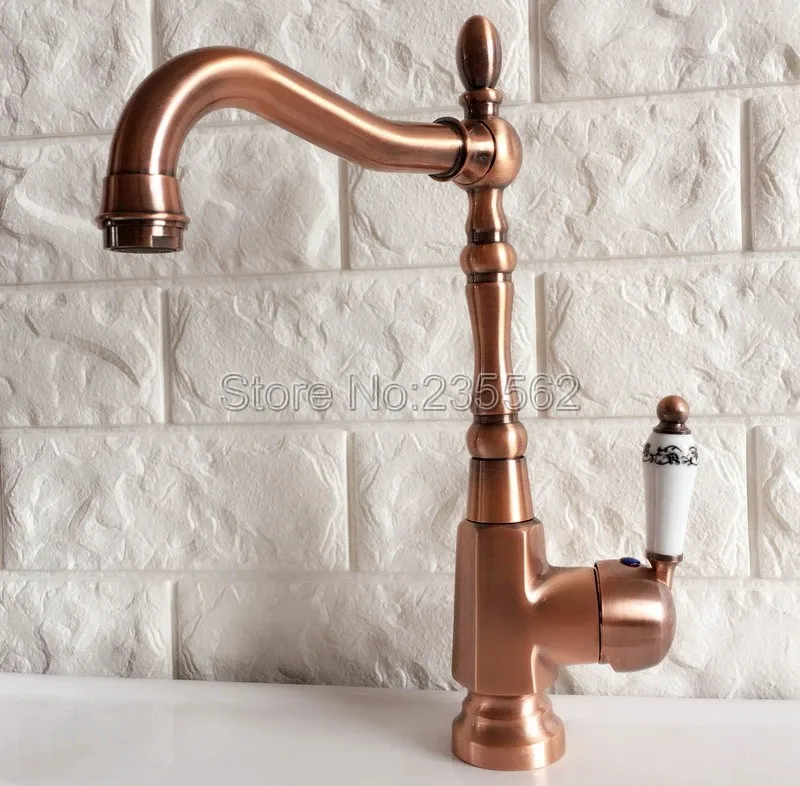 antique red copper kitchen sink faucet washbasin faucets ceramic lever cold hot water mixer bathroom taps deck mounted lnf418 free global shipping
