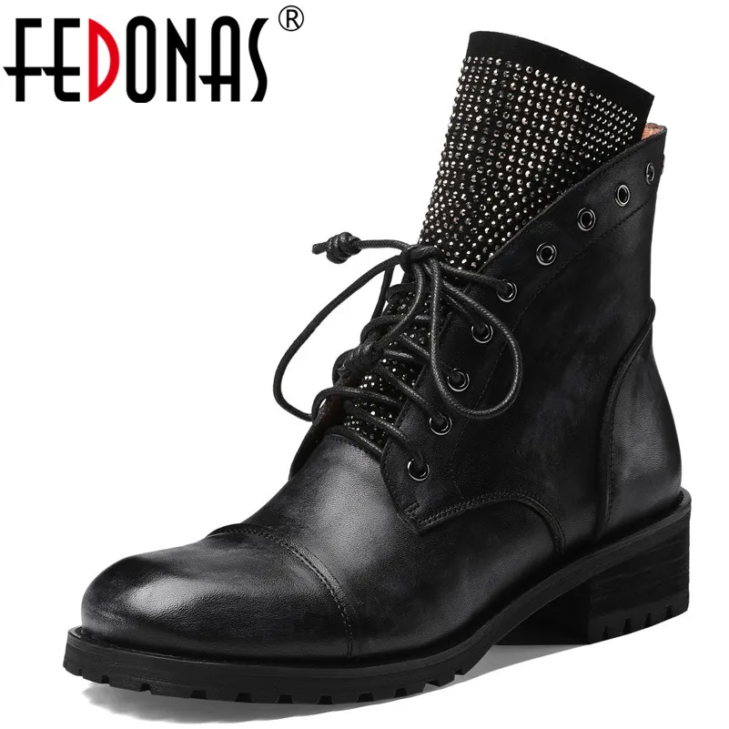 FEDONAS/мотоботы из натуральной кожи с заклепками сезон осень зима женские