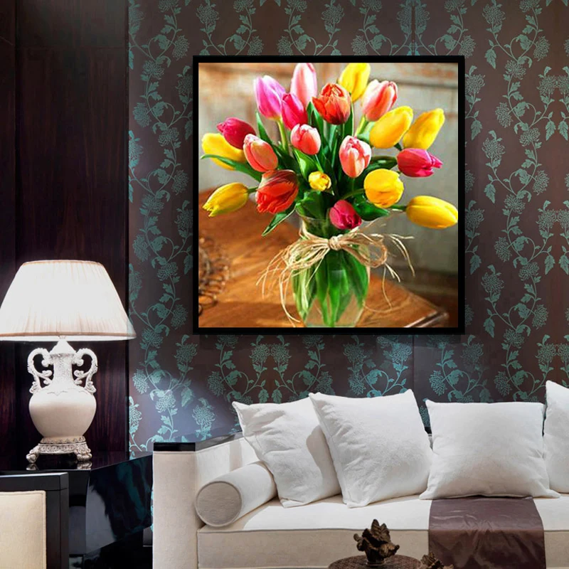 

DIY Partial Diamond Embroidery The tulip Round Diamond Painting Cross Stitch Kits Diamond Mosaic home Decoration