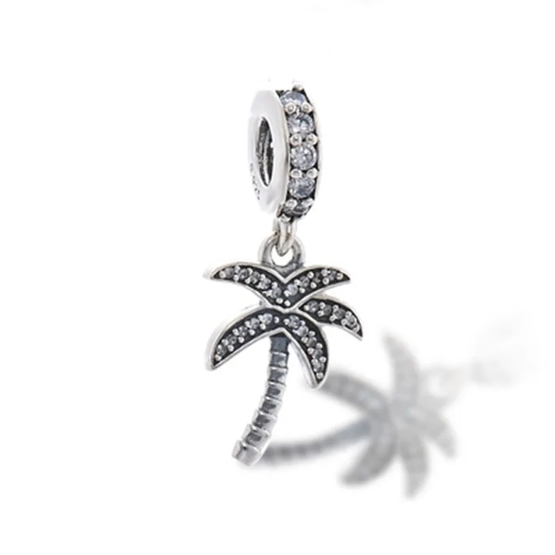 

Authentic 925 Sterling Silver Bead Charm Coconut Tree Pendant Beads With Crystal Fit PAN Women Bracelet & Bangle
