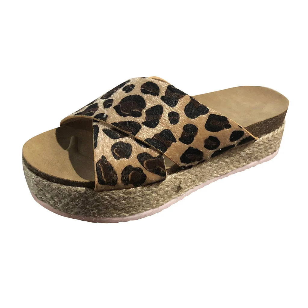 Brown SAGACE Leopard шлепает Дамская Мода Повседневное толстой подошвой шлепанцы пляжная обувь на платформе женские домашние тапочки высокого качества - Цвет: Brown