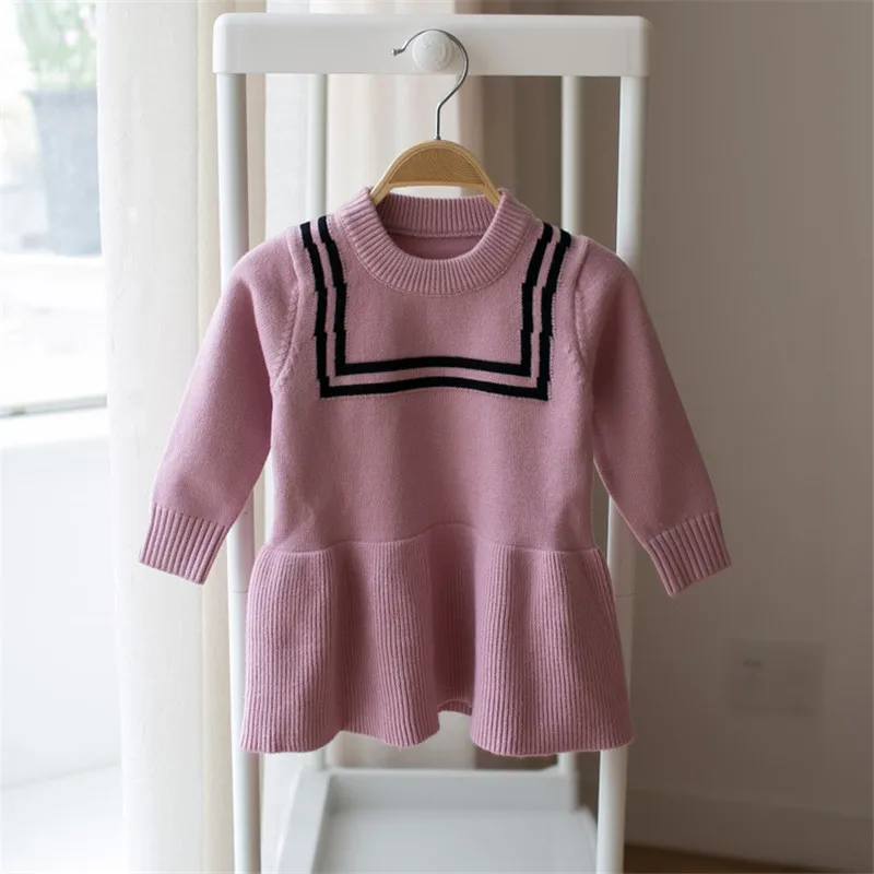 Платье-Свитер для маленьких девочек цвет розовый серый милая детская рубашка