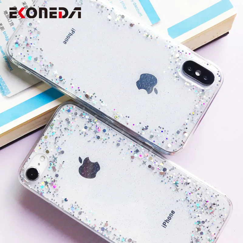EKONEDA Crystal Transparent Case For iPhone X Glitter Bling Cover Silicone Coque 6S 6 7 8 Plus XS Max XR |