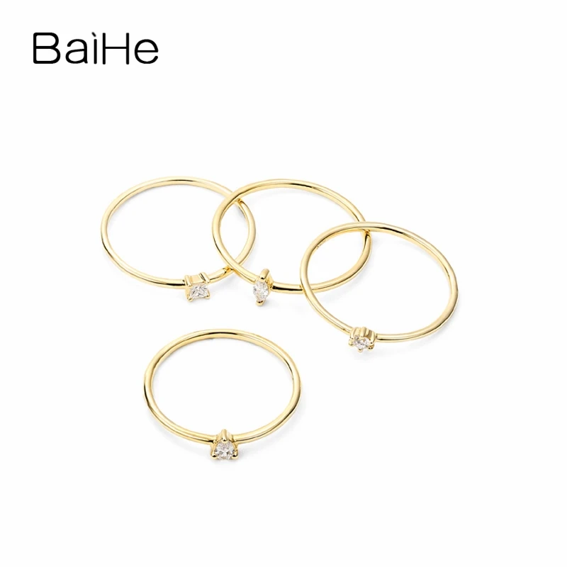 BAIHE однотонное 14K желтое золото 0.05CT H/SI круглые натуральные бриллианты свадебные