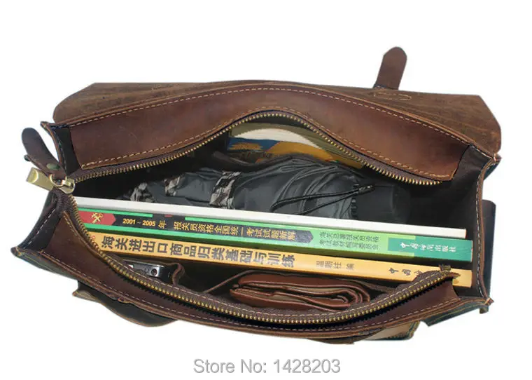 Vintage Crazy Horse Genuine Leather Men Messenger Bags Leather Shoulder Bag Men Crossbody Bag Sling Casual Bag tote Brown