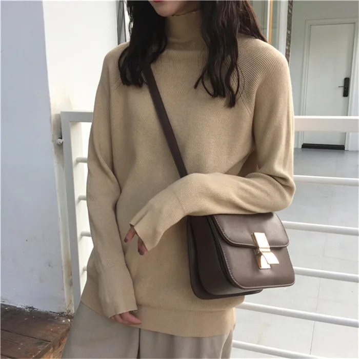 Preppy Style Solid Korean Women Sweater Turtleneck Long Sleeve Knitted Pullovers Thin Winter Tops | Женская одежда
