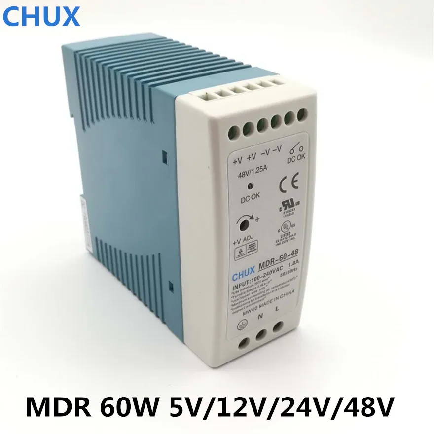 

CHUX Switching Power Supply 60W 5V 12V 24V 48v High Quality Din Rail Single output MDR-60 LED Driver Transformer