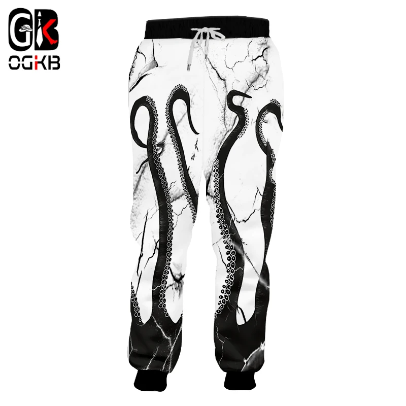 Брюки OGKB на весну и осень мужские повседневные штаны шнурке с 3D принтом осьминог