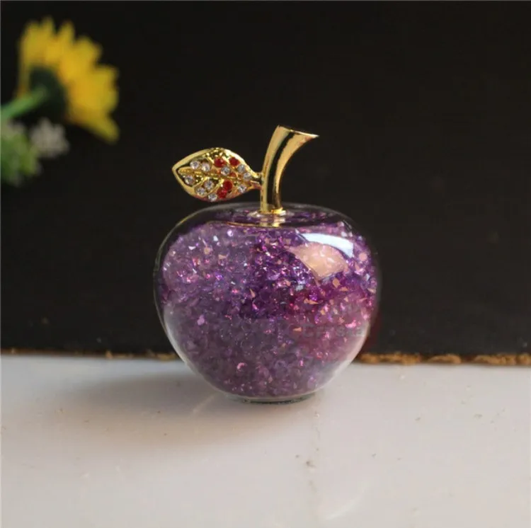 purple Удивительные подарки любовь полое стекло яблоко fullfill с цветными кристаллами Стразы статуэтки украшения дома аксессуары - Цвет: purple