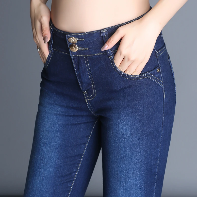 

Autumn and winter Korean version of High waist micro-la jeans Women's Large size Plus Velvet Thick Stretch Straight pants