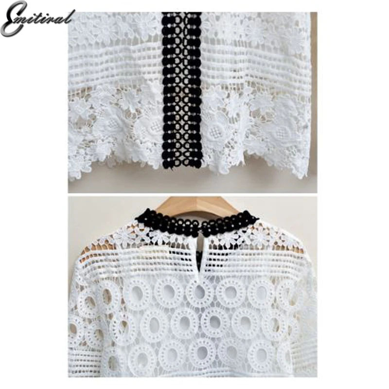 Emitiral 2017 Autumn Women Hollow Out Lace Tops Two Pieces Sexy Crochet Female Blouses Casual Shirts Plus Size 5XL Blusas |