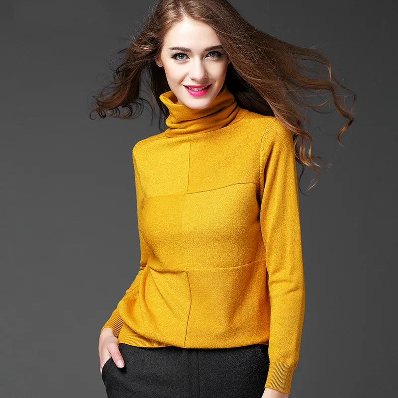 Women Turtleneck Sweaters 2017 New Autumn Slim Solid Knitted Pullover Elegant Ladies Basic Plus Size Black White Pull Sweater | Женская