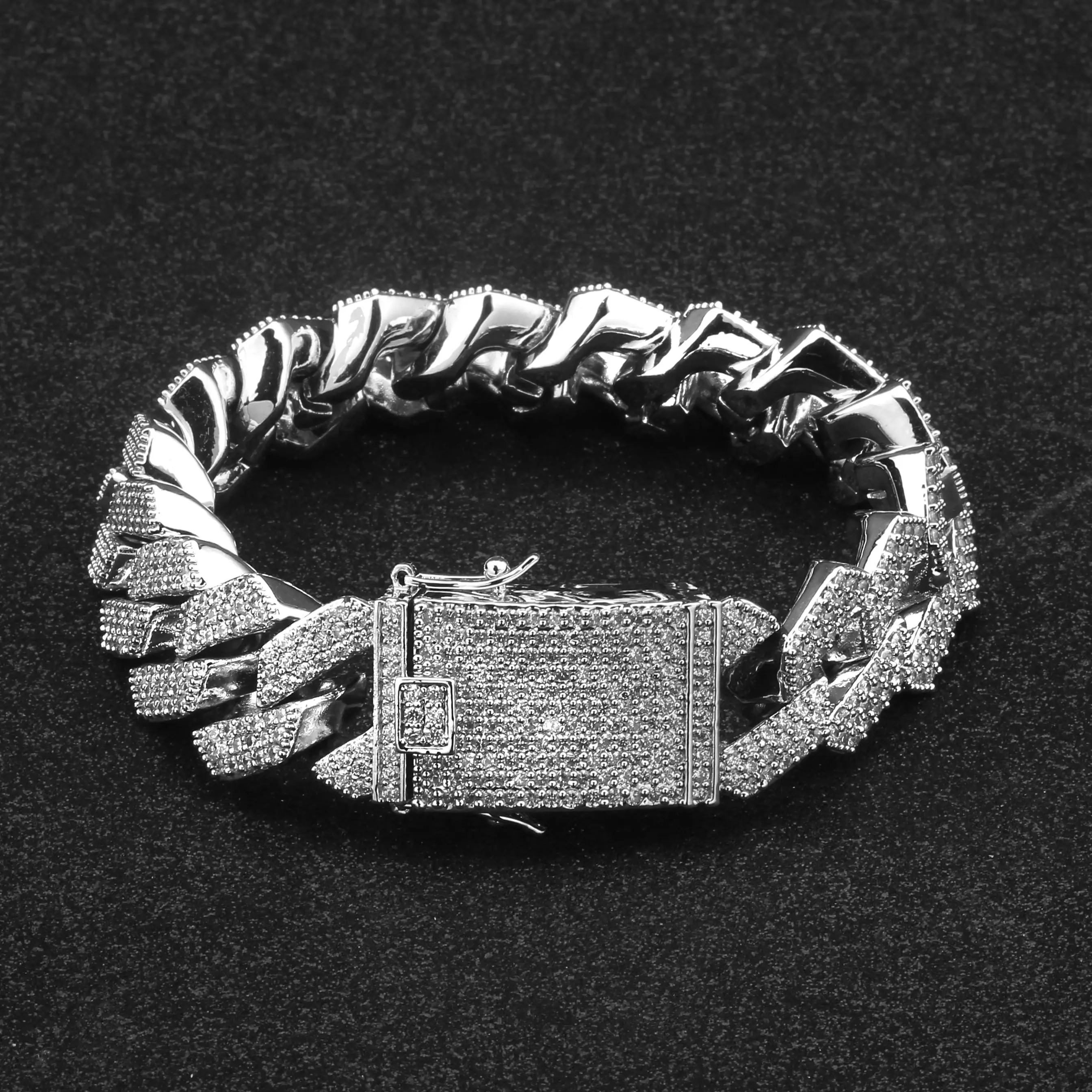 Silver 20 мм Iced Out мужские циркониевые снаряженные кубинские звенья браслет хип-хоп ювелирные изделия золото серебро толстый Тяжелый медный материал браслет-цепочка с фианитами - Окраска металла: Silver