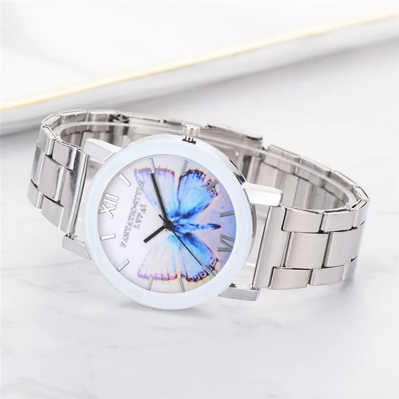 Женские серебряные часы с принтом бабочки классические модные повседневные