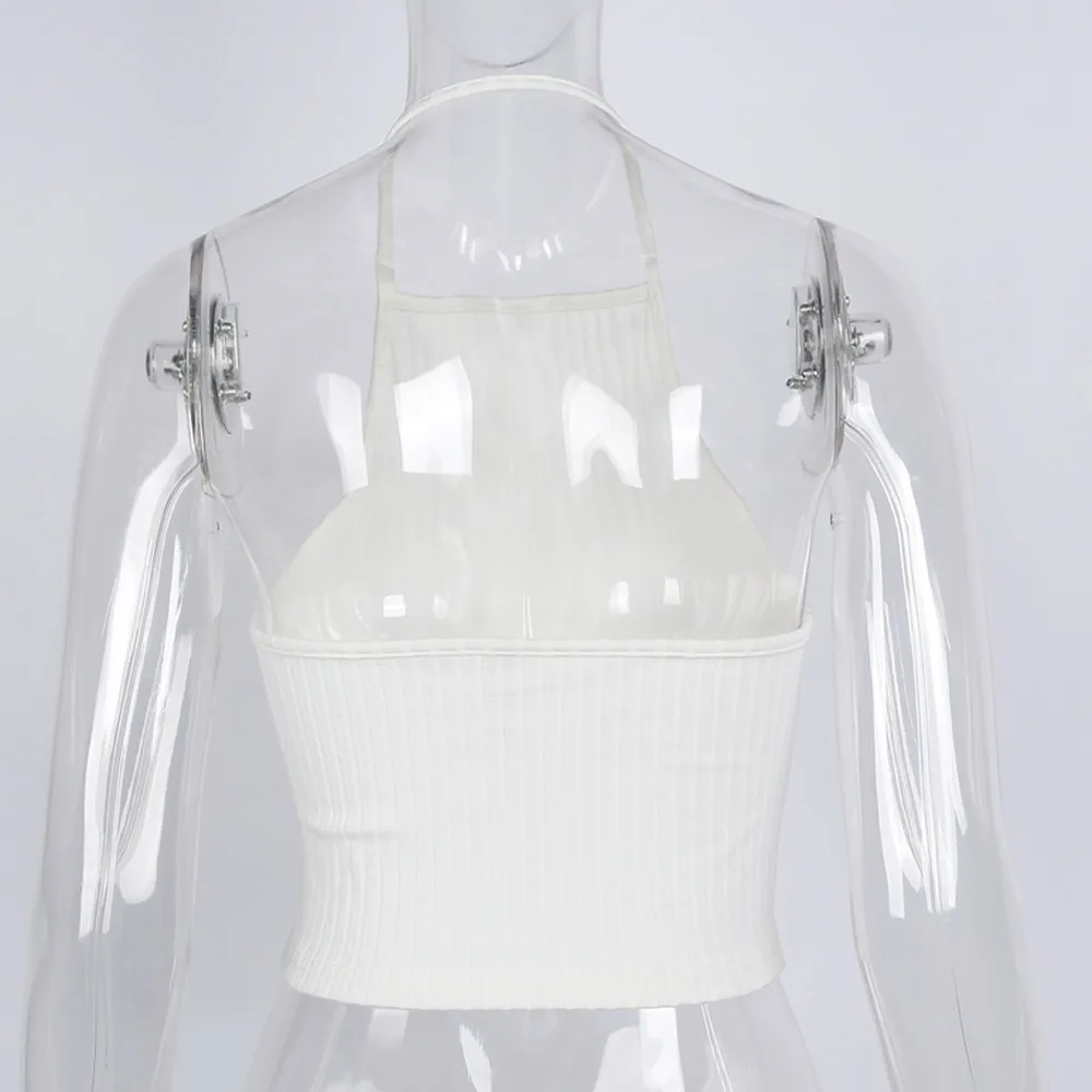 Кроп Топ женский без рукавов модная майка с открытой спиной халтер блузка