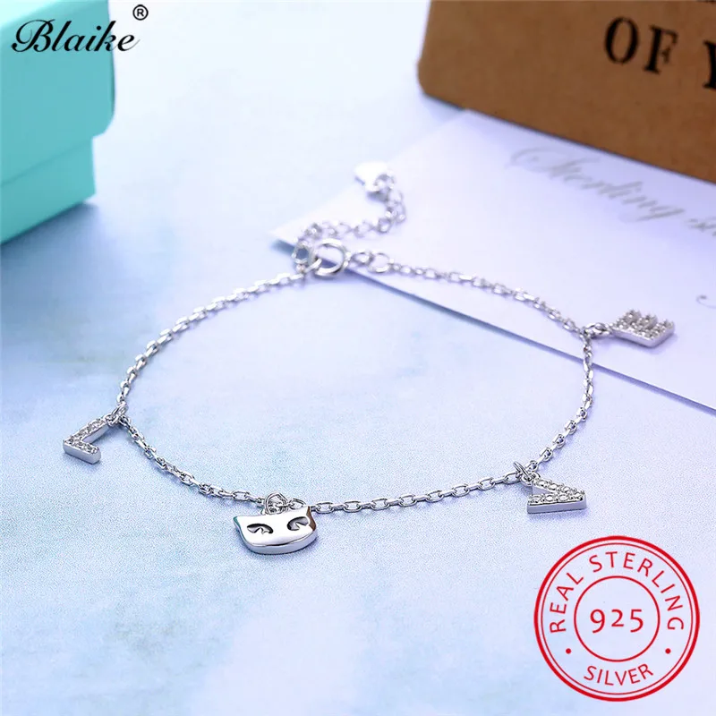 Новые 100% реальные бриллиантовые серебряные браслеты Blaike с подвесками в виде букв