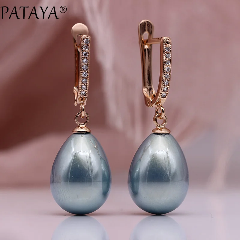 PATAYA, новинка 328, юбилей, 585, розовое золото, капля воды, жемчуг, длинные серьги, белый натуральный циркон, для женщин, простые, модные ювелирные изделия