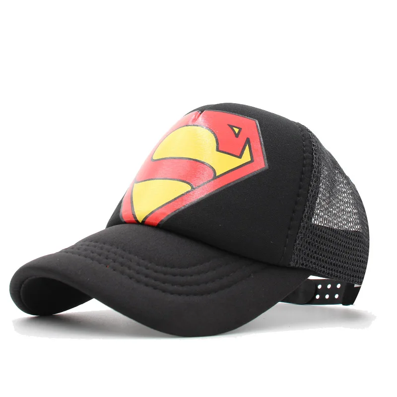 black Бейсбольная кепка для детей мальчиков Супермен супергерой Snapback сетчатая шляпа лето Хип Хоп Регулируемый головной убор аксессуары для улицы - Цвет: black