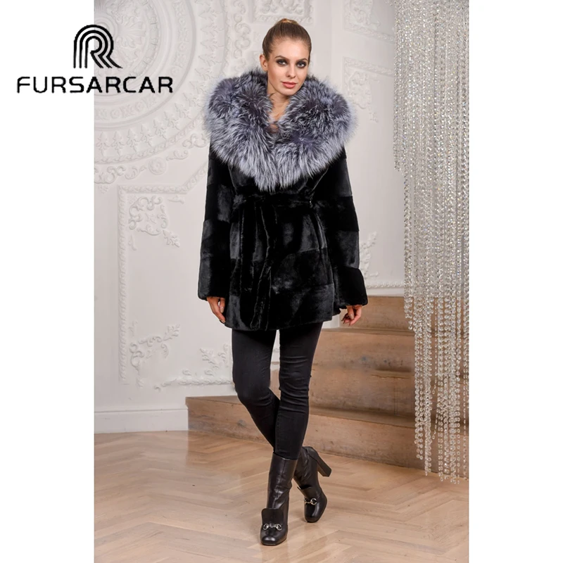 FURSARCAR Зима Новое поступление натуральный мех норковая шуба для женщин из