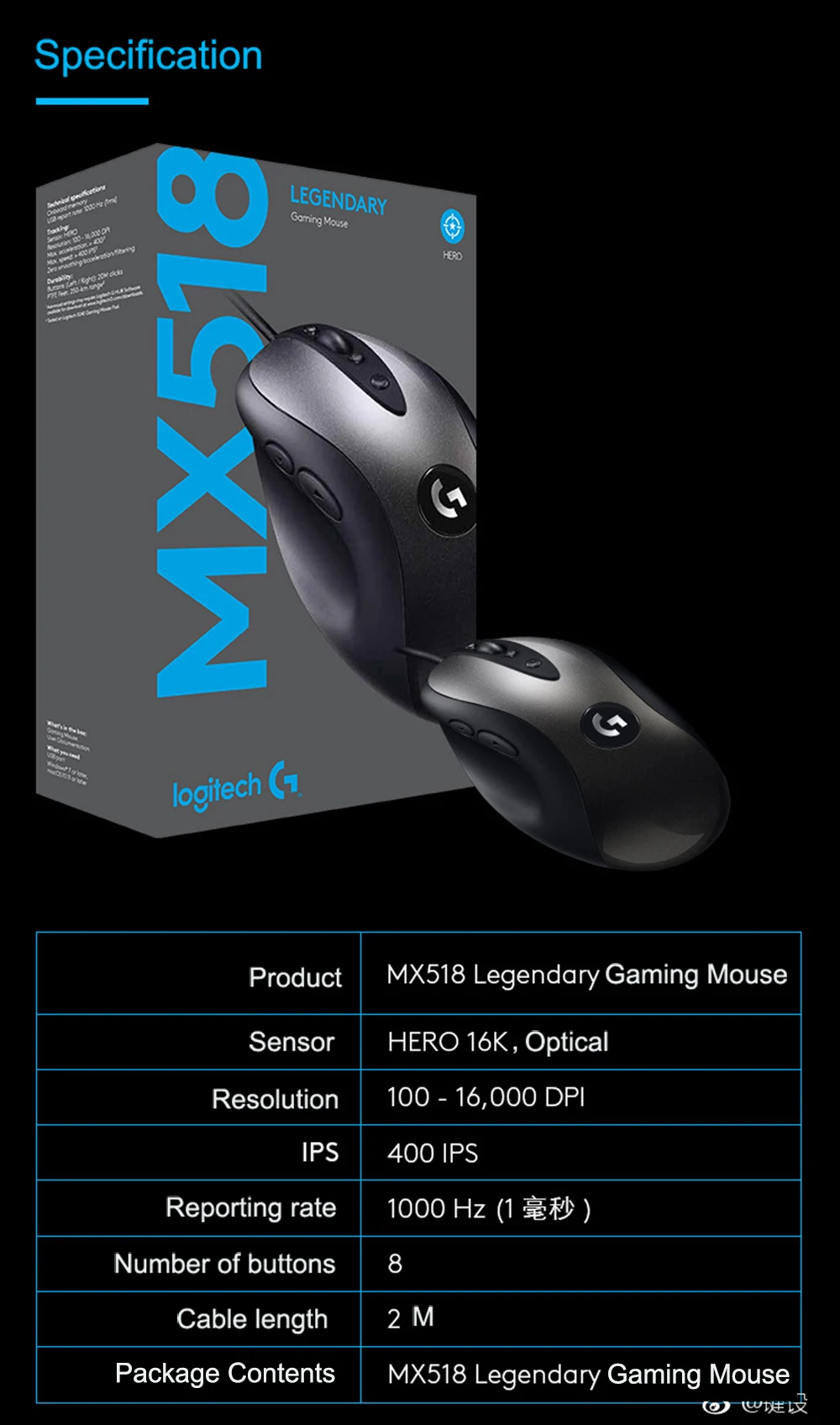 Новая версия Классическая игровая мышь logitech MX518 16000 dpi