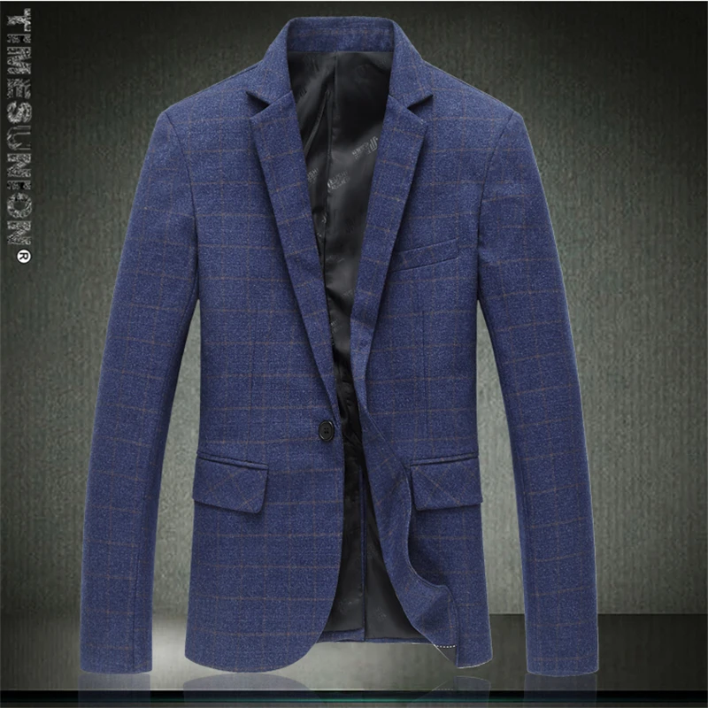 Мужские Клетчатый Блейзер хлопок смешанные повседневное пальто Slim Fit мужской