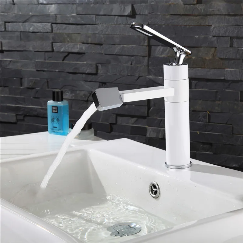 New Arrival White Spray Painting bath sink faucet Bathroom cold and hot tap Crane with Aerator 360 Rotating W3033 | Обустройство дома