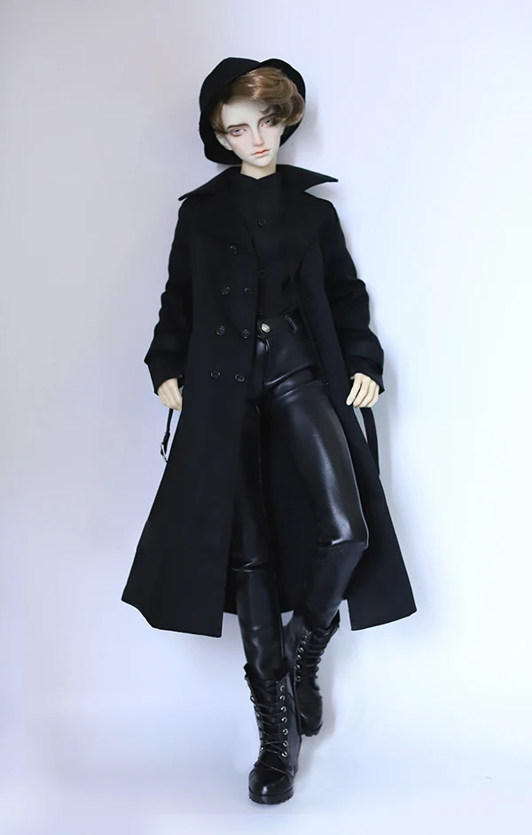 Черное двубортное пальто от пыли с поясом для куклы 1/3 1/4 BJD DD SD MSD SD17 Uncle SSDF