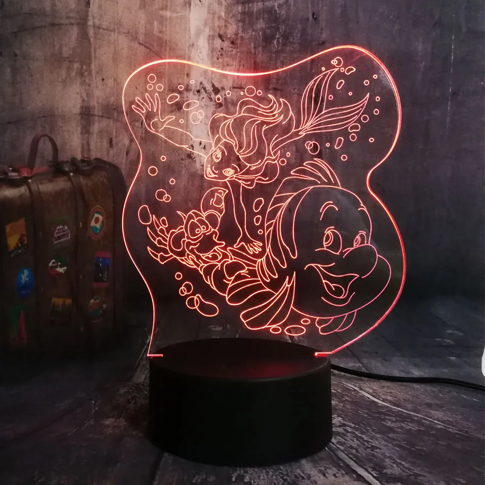 Новый мультфильм Русалочка Принцесса и ее друзья 7 цветов 3D светодиодный ночник