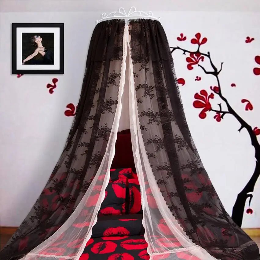 Luxury palace princess Black mosquito net bed mantle bed curtain bed valance insect screen lace hollow wrought iron bed frame