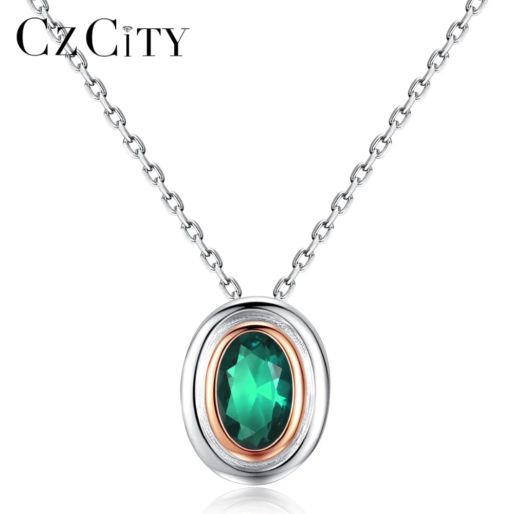 

CZCITY Brand Silver 925 Sterling Necklace Fine Jewelry for Women Oval Design Pendant Necklace Classical Authentic Silver Jewelry