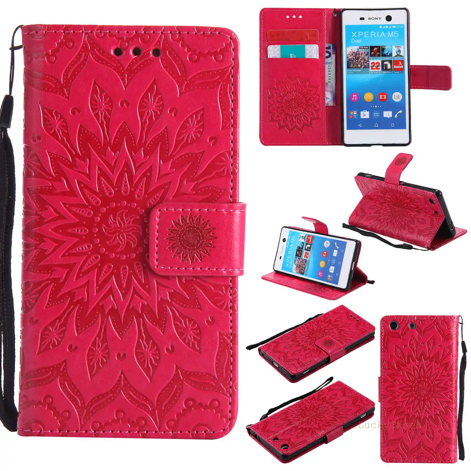 Роскошный кожаный 3D тиснением Защита от солнца цветок флип чехол для Sony M5 Стенд