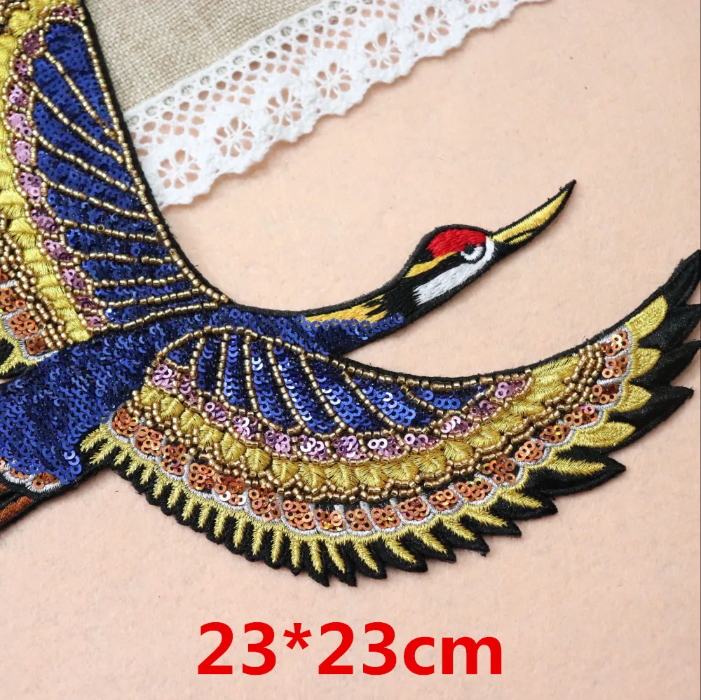 Блестки аппликация Летающий журавль вышивка нашивка одежда своими руками