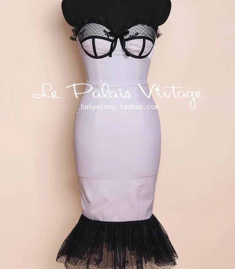 

Le Palais 2019 Vintage Sexy Trumpet Sleeveless Strapless Club Dress Celebrity Party Runway Dress Slim Bodycon Sundress