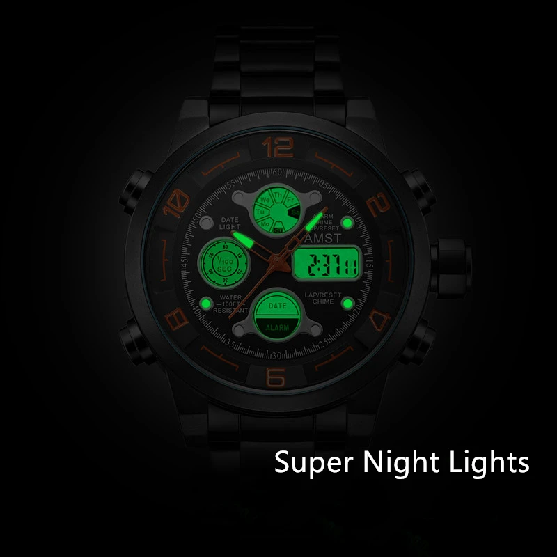 AMST новые мужские модные спортивные часы водонепроницаемые кварцевые из