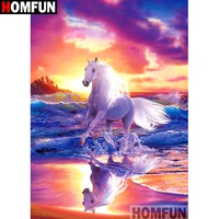 homfun full squareround drill 5d diy diamond painting horse sunset scenery embroidery cross stitch 3d home decor a10667