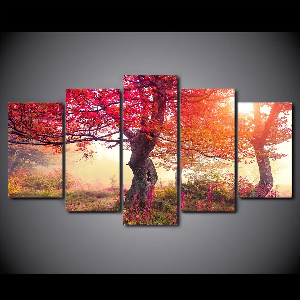 

Landscape Painting Seasons Trees Red Trees Forest Painting Large Canvas Art Wall Pictures For Home Decor No Frame 5 Piece