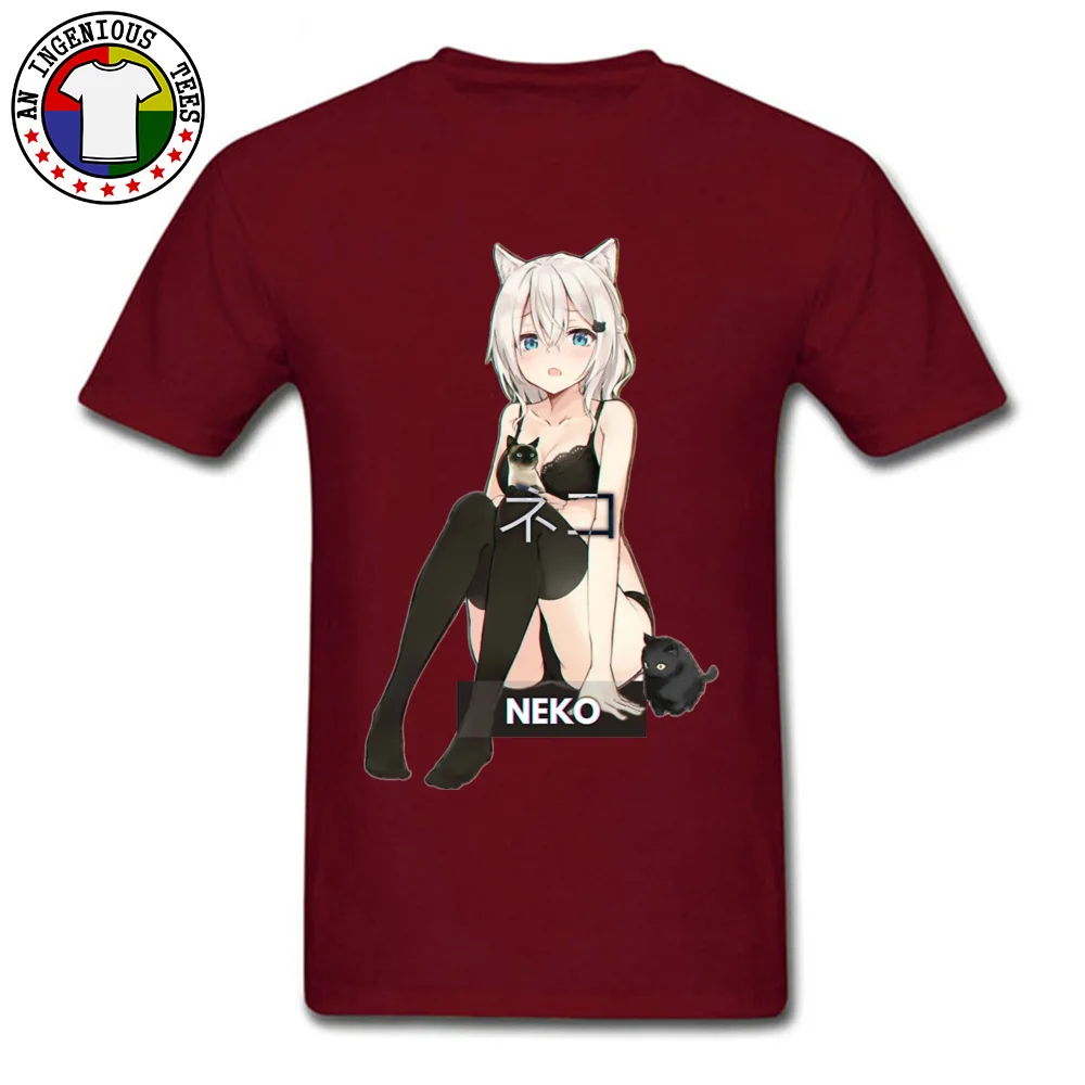 Neko Waifu Ahegao/футболки для девочек Otaku Senpai Nerdy Manga Harajuku Cat футболка, популярные мужские футболки японского комикса - Цвет: Maroon